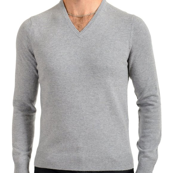 Malo Optimum Men's Light Gray Wool Cashmere V-Neck Pullover
